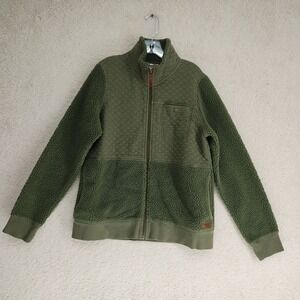 L.L.Bean Fleece Jacket Womens S Olive Sherpa Quilted Full Zip Chest Pocket
